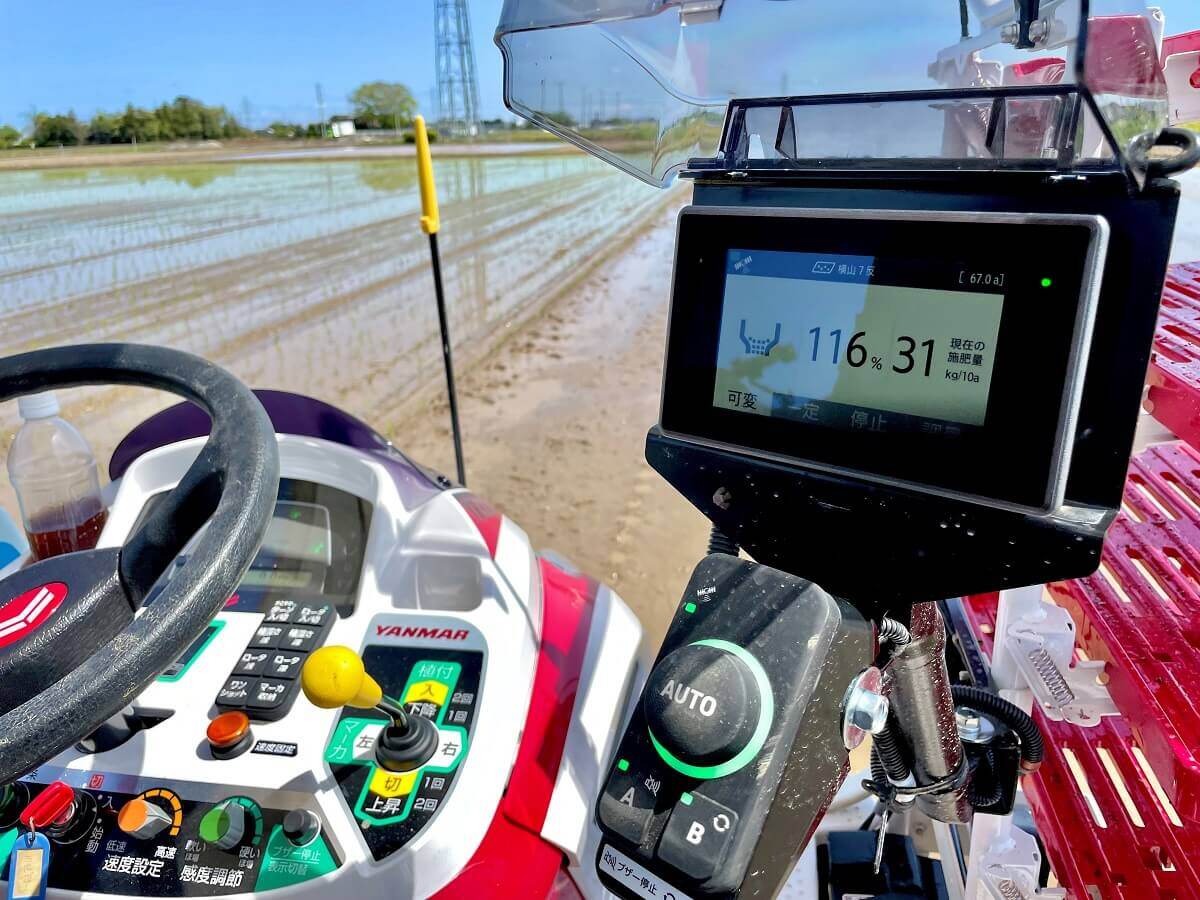 可変施肥のモニター画面。施肥量の変化が確認できる